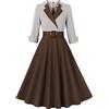 MODSGUE Abito da donna elegante vintage anni '40, stile rockabilly, abito da cocktail, stile retrò, a maniche corte, colletto Peter Pan, lunghezza al ginocchio, per feste, clubwear