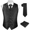 BSBUY Gilet da Abito da Uomo Nero, Classico Gilet Formale da Uomo, Elegante Gilet da Uomo Senza Maniche con Scollo a V, Business Suit Vest per Festa Sposa con Tasche, Gilet Set Cravatta e Fazzoletto