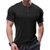 Muhshoiy Maglietta da Uuomo, Manica Lunga E Corta Muscolo Henley T-Shirt,Maglietta con Collo Serafino a Maniche Lunghe Slim Uomo,Long Sleeve/Nero/L