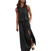 Générique - Vestito lungo da donna estivo senza maniche, collo tondo, tinta unita, fessura per stile casual, tunica maxi polivalente, Le Noir, S