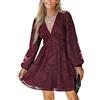 CUPSHE Mini abito a trapezio da donna, in pizzo, a maniche lunghe, con stampa floreale, aderente, adatto per feste
