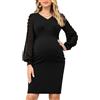 Havejoy Vestiti Premaman Eleganti da Cerimonia Abito da Sera Corto Donna Elegante Invernale Curvy Vestito Maternity Photography Nero Mini Abiti Aderenti Scollo a V Maniche a Palloncino Bodycon Dress