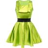Odizli Vestito mini da donna con glitter metallico olografico senza maniche, stile skater, anni '80 e '90, abbigliamento da danza, Verde, L