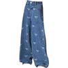 Generic Ragazze Baggy Jeans Bow Pattern Bambini Gamba Larga Jeans Elastico Vita Adolescenti Casual Scuola Pantaloni Ragazza Blu Denim Pantaloni di Lino Jeans Strappati Jeans, Blu, 13-14 Anni