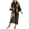 Generisch Kimono da donna, con scollo a V, maniche a 3/4, vestaglia lunga, oversize, morbido, sexy, estivo, da notte, leggero, con cintura, unisex, verde scuro, Taglia unica