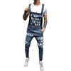 Generic Jeans da uomo con bretelle strappati con scritta, tuta da uomo con stampa lettering, alla moda e vintage, tuta in denim comoda e casual, salopette elasticizzata slim fit con tasche