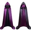 Carnavalife Mantello nero con cappuccio per costume da vampiro da uomo, mantello medievale da donna per Halloween, mantello reversibile nero, rosso, verde, viola, blu, per costume da strega, 140 cm