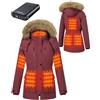GOTOBI Giacca Riscaldata Donna Con Batteria 12v 18400mah, 8 zone di riscaldamento,Parka lungo da donna caldo e impermeabile con cappuccio in pelliccia sintetica rimovibile