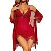 RSLOVE Lingerie Donna Sexy Babydoll in Pizzo Camicia da Notte Set di Pigiama Completo Intimi Vestaglia A Rete