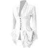 Masrin Elegante camicia da donna smoking vintage steampunk gotico rinascimentale per feste, stile medievale, con finiture in pizzo, tunica irregolare con scollo a V e maniche lunghe, bianco, XL