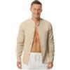 HOEREV Camicia Mens Henley Beach a Maniche Lunghe in Lino e Cotone