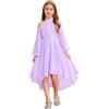 inhzoy Vestito Bambina Elegante Nozze Festa Damigella d'Onore Abito Lungo da Cerimonia Matrimonio Nozze Sposa Manica Lunga Vestito Principessa Comunione Battesimo Carnevale Viola Chiaro 7-8 Anni