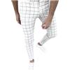 Generisch Chino - Pantaloni da uomo in tessuto a quadretti, lunghi, vestibilità normale, elasticizzati, motivo a quadri, in cotone, per il tempo libero, da lavoro, vestibilità slim, bianco, M