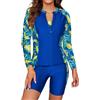 SHEKINI Set Tankini da Donna in 3 Pezzi con Maniche Lunghe, Rash Guard, Chiusura con Cerniera, Camicia da Nuoto, Surfshirt, Gilet, Top Bikini, Costume da Bagno, Pantaloncini da Bagno, Pantaloncini da