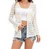 Dosieyeo Cardigan da donna con motivo traforato, maniche lunghe, scollo a V, bohemien, realizzato a maglia, con bottoni, giacca estiva leggera e traspirante, beige, XXL