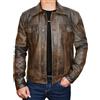 Fashion_First Giacca da uomo in vera pelle da camionista, con colletto a camicia, stile cowboy, alla moda, Marrone vintage., 4XL