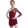 inhzoy Abito da Pattinaggio Artistico Bambina Manica Lunga Vestito da Balletto Ginnastica Artistica Body da Danza Classica Ballerina Strass Leotards Vestito da Ballo Lirico Borgogna A 13-14 Anni