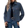 PADOLA Giacca Donna in Velluto a Coste Giubbotto Corto Camicia con Bottoni e Collo Casuale Manica Lunga per Primavera Autunno(S,Blu mare)