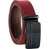 Fa.Volmer ® Cintura da uomo in vera pelle con cricchetto, fibbia automatica | larghezza: 35mm, misura vita: 125cm | accorciabile | colore: rosso bordeaux | modello: ATG 03-bur-Napoli