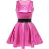 Odizli Abito Donna con Paillettes Metallico Ologramma Senza Maniche Stile Skater Miniabito Anni 80 90 Abbigliamento da Ballo, rosso rose, S