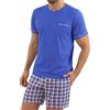 Bresdk Pigiama Uomo Estivo Cotone Scollo V con Shorts a Quadri | Set homewear leggero con maglia traspirante e fondo con tasca, ideale per notti calde, weekend e tempo libero quotidiano
