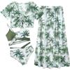 AIEOE Ragazze Costumi da Bagno Bikini Set 4 con Gonna Lunga Spiaggia Bohemien Spa Costume Nuoto Piscina Bambini 9 Anni Verde A