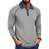 MakingDa Polo da uomo a maniche lunghe slim fit bottoni camicie a blocchi di colore casual traspirante classico Smart Tee Top, Grigio, 3XL