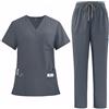Meichoon Scrubs DK77 - Set di divise mediche con scollo a V, maniche corte, pantaloni con gamba dritta, 8 tasche, coulisse elastica e traspirante
