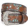 JASGOOD Cintura da uomo e donna in pelle bovina con incisione Western Cowboy Cowgirl cintura country con fibbia retrò per jeans abiti, B-marrone, L:Fit Waist Size 37-40