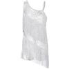 inlzdz Abito da Ballo Latino Americano Bambina Leotard di Nappa Pailettes Body da Danza Classica Frangia Vestito da Balletto Ballo Costumi di Danza Samba Salsa Bianco 5-6 Anni