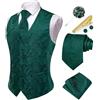 Hi-Tie Gilet da uomo con motivo cachemire, gilet formale in seta jacquard e cravatta con risvolto e tasca quadrata set per smoking da sposa