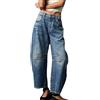 MASUCOR Jeans da Donna a Ferro di Cavallo Larghi a Botte a Vita Alta Gamba Larga Pantaloni in Denim Vintage con Tasche Pantaloni Larghi Casual da Donna Bloomer in Denim Stile Y2K Streetwear Tinta Unita