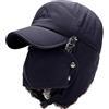 TopHomer Cappello bomber invernale con paraorecchie e maschera rimovibile antivento caldo cotone termico cappello per cacciatore cacciatore, blu navy, Taglia unica