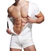 Muscle Alive Uomo Tuta Intera da Maniche Corte Uomo in Tutina Henley in Cotone Elasticizzato Super Confortevole Bianca L