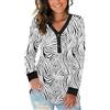 AUSELILY Maglia Donna a Manica Lunga Maglione Donna Elegante V Scollo Bottoni Maglietta Causale Allentato Pullover Felpe Autunno Invernali Primavera Strisce Zebra L