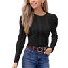 CUPSHE Maglia donna manica sbuffo pizzo elegante con occhielli ricamati slim fit girocollo