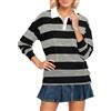 Eauptffy Polo da donna con colletto rovesciato e a righe, T-shirt casual classica a maniche lunghe, felpa Y2K, hipster, vintage, streetwear, elegante, alla moda, top traspirante, a maniche lunghe, O grigio., L