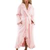 Generico Accappatoio in pile da donna, morbido lungo con volant di lana, soffice e caldo, comodo loungewear, leggero inverno in lana per adulti in tinta unita