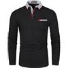 KUNJLELP Polo Uomo Manica Lunga con Tasca Maglietta Chic Colletto a Quadri Casuale Cotton Inverno Golf T-Shirt,A-Nero,3XL
