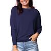 CUTeFiorino Maglietta a maniche lunghe da donna, a maniche pipistrello, alla moda, tinta unita, larga, casual, morbida, a maniche lunghe, girocollo, casual, casual, a maniche lunghe, casual, Blu scuro, M