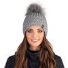 Vivisence cappello in maglia con pompon, acrilico, berretto inverno donna | Fodera in pile calda, Pompon sintetico stiloso, Maglia elasticizzata aderente, Bordo risvoltato pratico