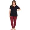 Ulla Popken Pigiama con Bordo Decorativo, Stampa Ispirata al Pizzo e Mezze Maniche Salsa 46+ 792634530-46+