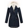 CMTOP Giacca Invernale Donna Foderati in Pile Caldo Medio Lungo Cappotto Impermeabile Antivento Giubbotto Slim Fit Casual Parka Elegante Classico Giaccone con Cappuccio, Zip Tasche(Blu Navy,XL)