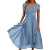 Generico Donna Vestito Elegante Lungo Abito da Sera Scollo a v Manica Corta Stampa Chiffon Vestiti Curvy Aderente Abito Estivo Taglie Forti Abito Maxi Abiti da Cerimonia A-Linie Abito da Cocktail Regalo