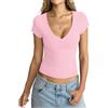 Tomwell Maglietta da donna con profondo scollo a V, a maniche corte, sexy, slim fit, estiva, basic, Colore: rosa., XS