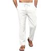 LAOARA Pantalone Lino Uomo Elastici Leggeri Pantaloni Estivi Uomo Lunghi Cotone Pantalone Motivi Ricamati Bianco 2XL