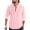 YAOBAOLE Camicia di Lino Uomo Manica Lunga Estate Mao Casual Henley Camicie da Spiaggia Classiche, Colore: rosa., XL