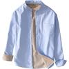 GUOCU Uomo Camicia Casual Calda inverno Camicia Giacca Spessa Senza Colletto Foderata in pile Imbottita Bottone a maniche lunghe Camicia Casual Camicia in flanella Tinta unita SkyBlu L