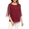 Timuspo Camicetta da donna in chiffon, stile tunica, casual, con collo tondo, maniche a tre quarti, grande taglia, blusa, top estivo, vestibilità ampia, rosso vivo, M