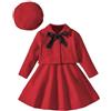 Generic Vestito da bambina per bambine, giacca invernale, cappello, set di tre pezzi, a maniche lunghe, cappotto di lana